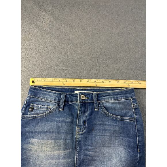 KANCAN Y2K‎ Distressed Frayed Raw Hem Denim Mini Jean Skirt Pockets Stretch 1/24 - Picture 4 of 8